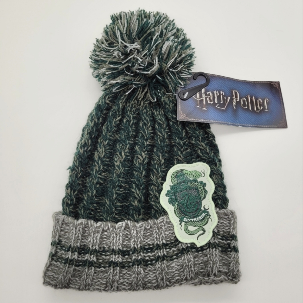 Warner Bros. Harry Potter Slytherin Green and Gray Pom Beanie